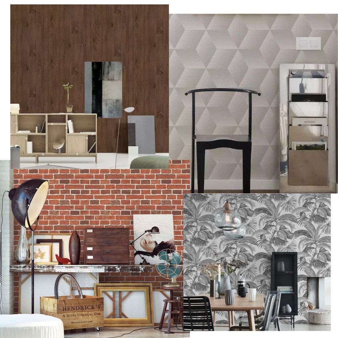 Papel de Parede Estilo Industrial e Folhagem da Casa do Papel de Parede
