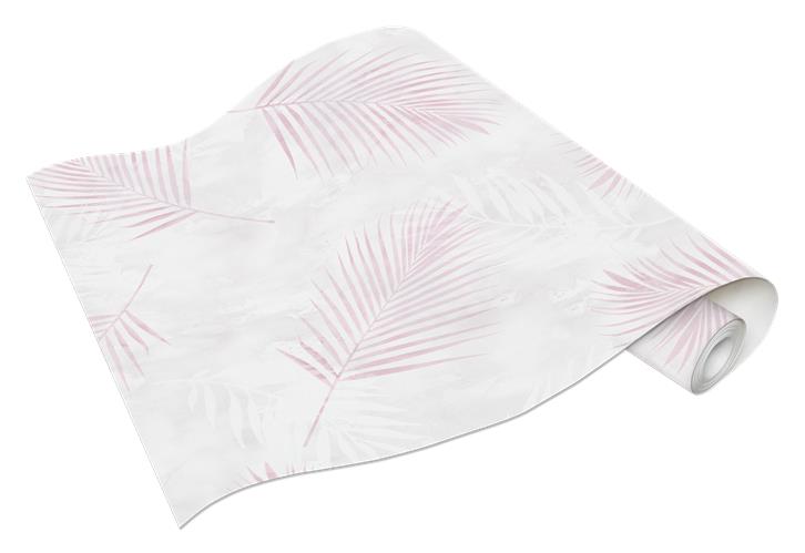 Papel de Parede com Folhagens Rosa e Branco